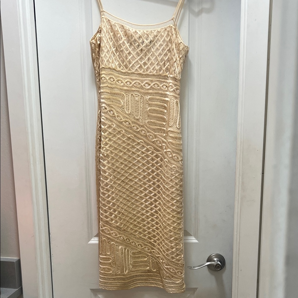 Dana Buchman Beige Geometric Lace Midi Dress